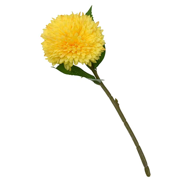 Yellow Lifelike Faux Chrysanthemum with a Single Green Stem