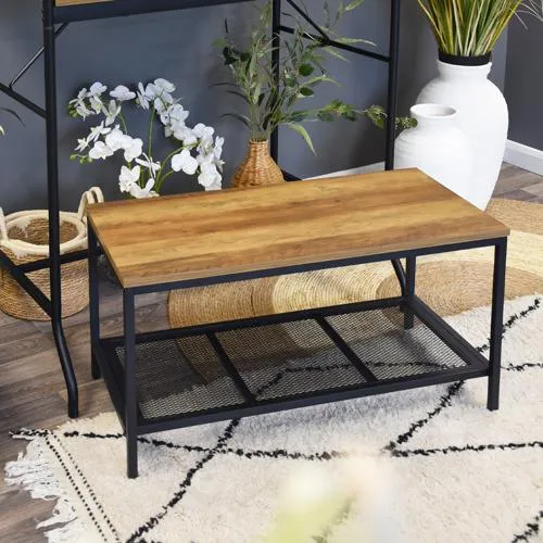 Yellow Oak Coffee Table with Black Frame