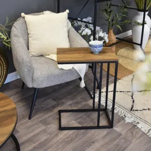 Yellow Oak Side Table with Black Legs kitchen essentials, utensils set