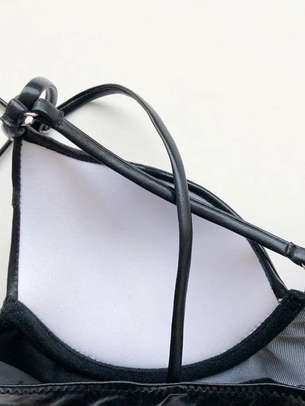ZASUWA Female Hollou Out PU Bikini Set