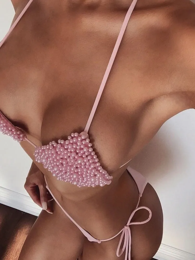 ZASUWA Female Pearl Grape Drawstring Bikini Set