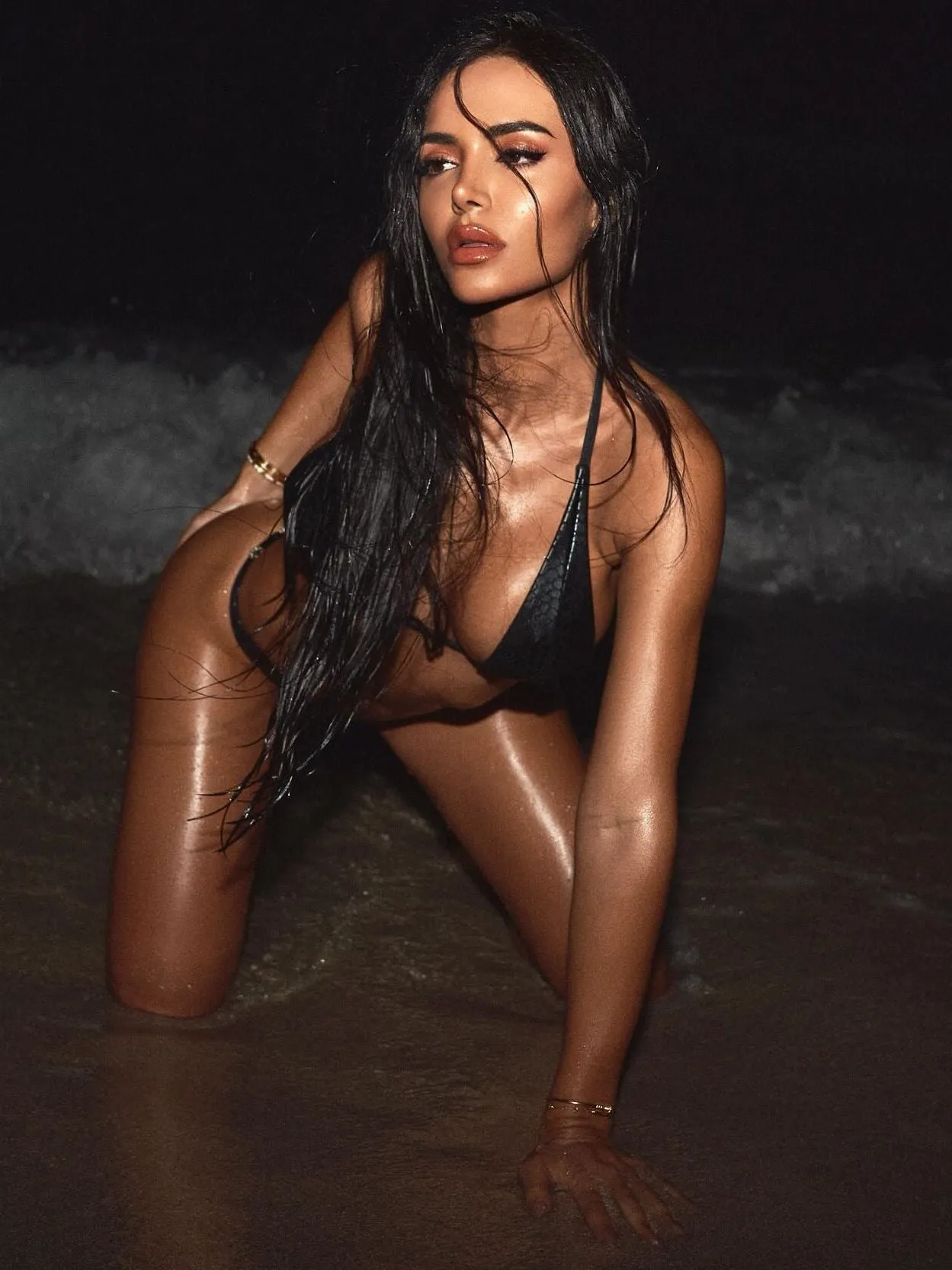 ZASUWA Female Sexy Glossy Faux Leather Snake Print Crystal Bikini Set