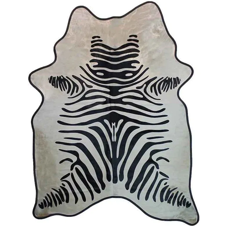 Zebra Black on Off-White Cowhide w/ Leather Trim fire pit, outdoor fire bowl