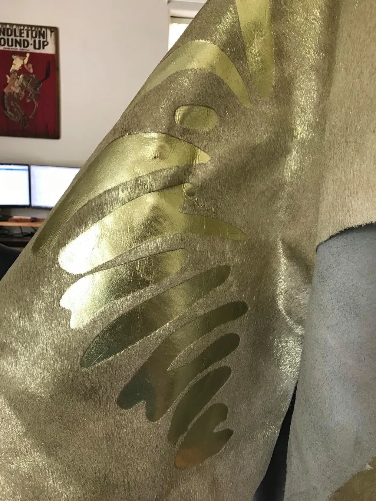Zebra Gold on Beige Cowhide Rug