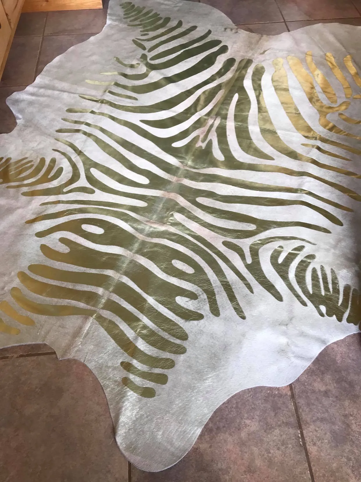 Zebra Gold on Beige Cowhide Rug