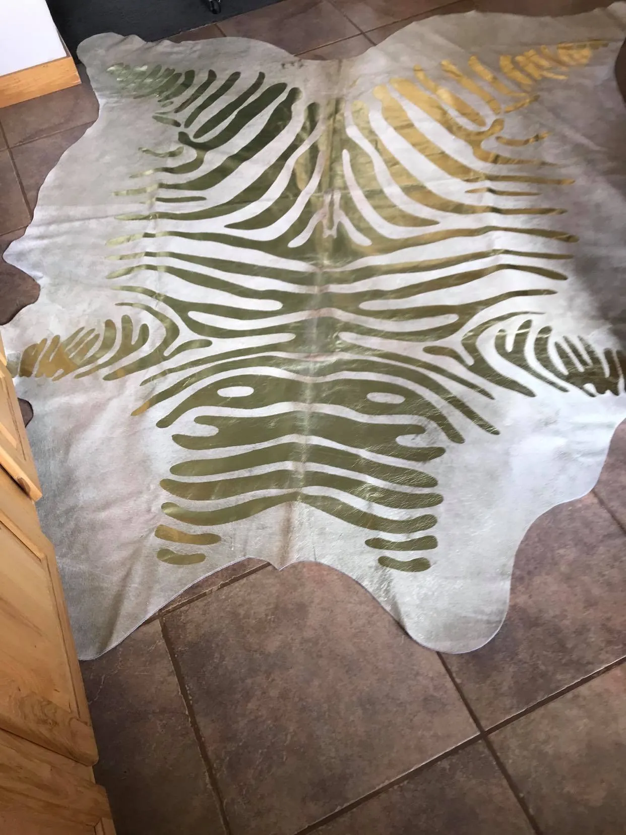 Zebra Gold on Beige Cowhide Rug