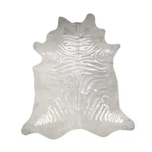 Zebra Silver Stencil on White Cowhide fire pit, outdoor fire bowl