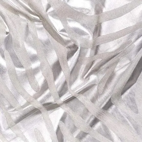 Zebra Silver Stencil on White Cowhide